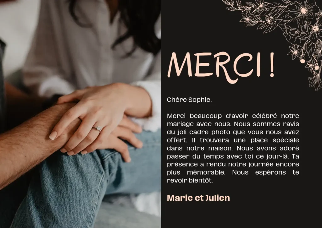 Carte de remerciement mariage classique personnalisée