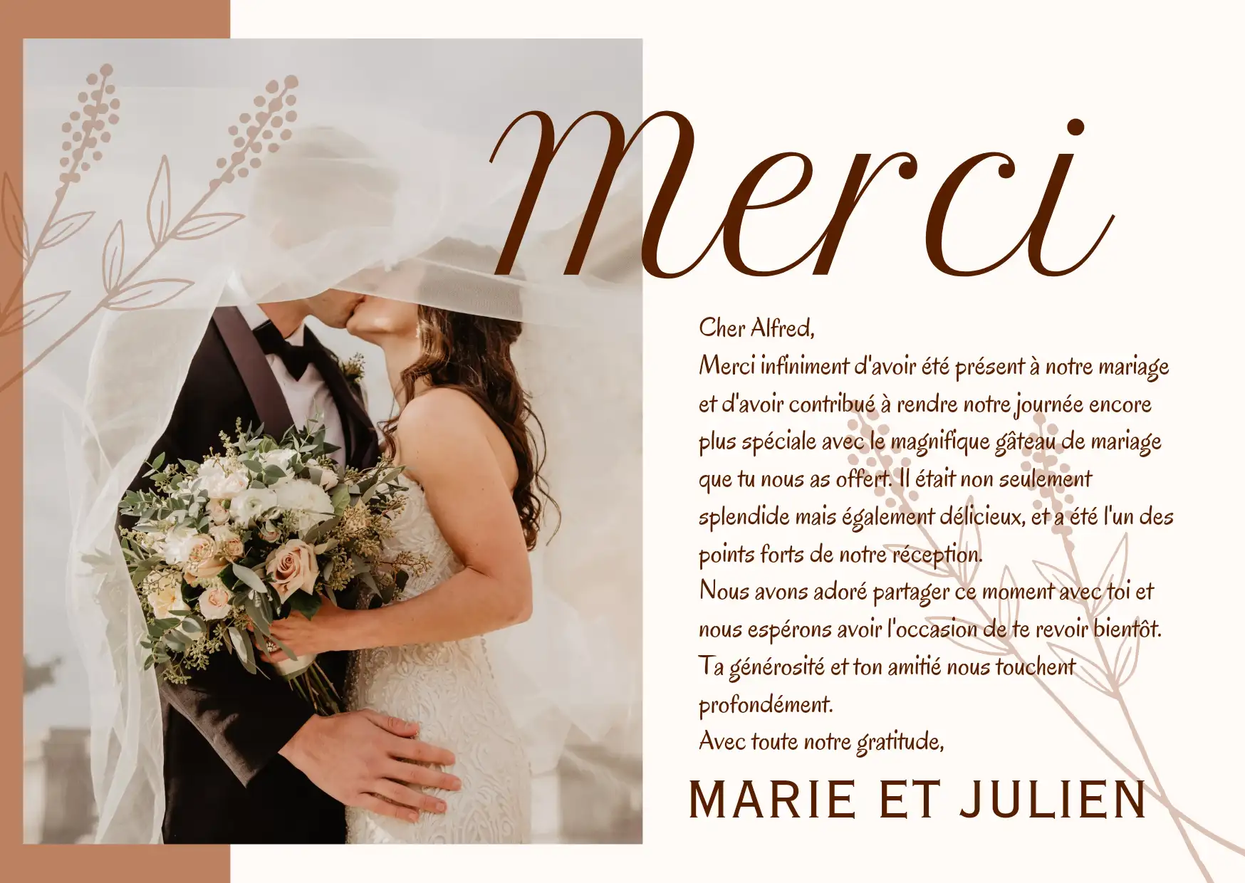 Carte remerciement mariage classique noir rose